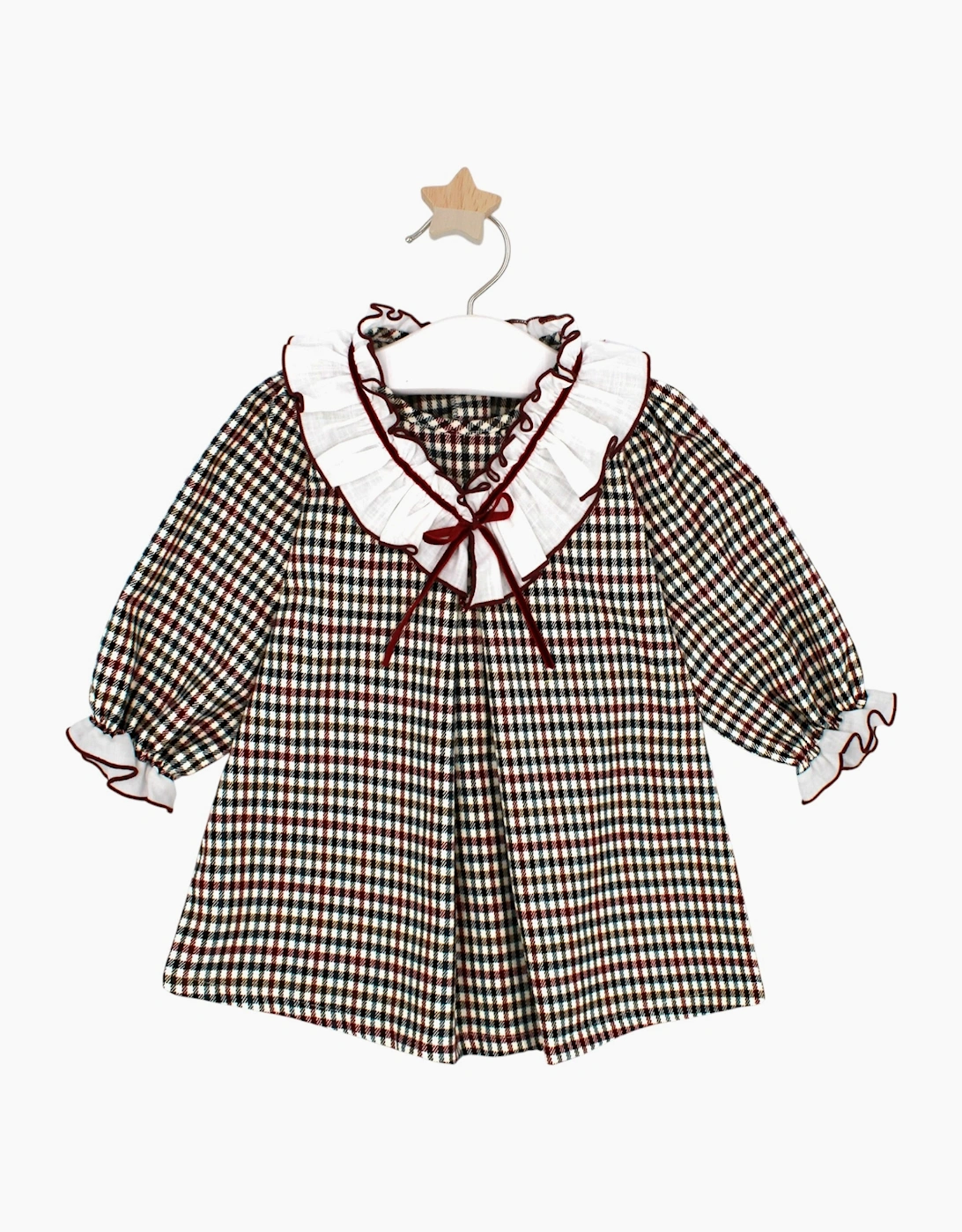 Girls Burgundy Check Ruffle Dress