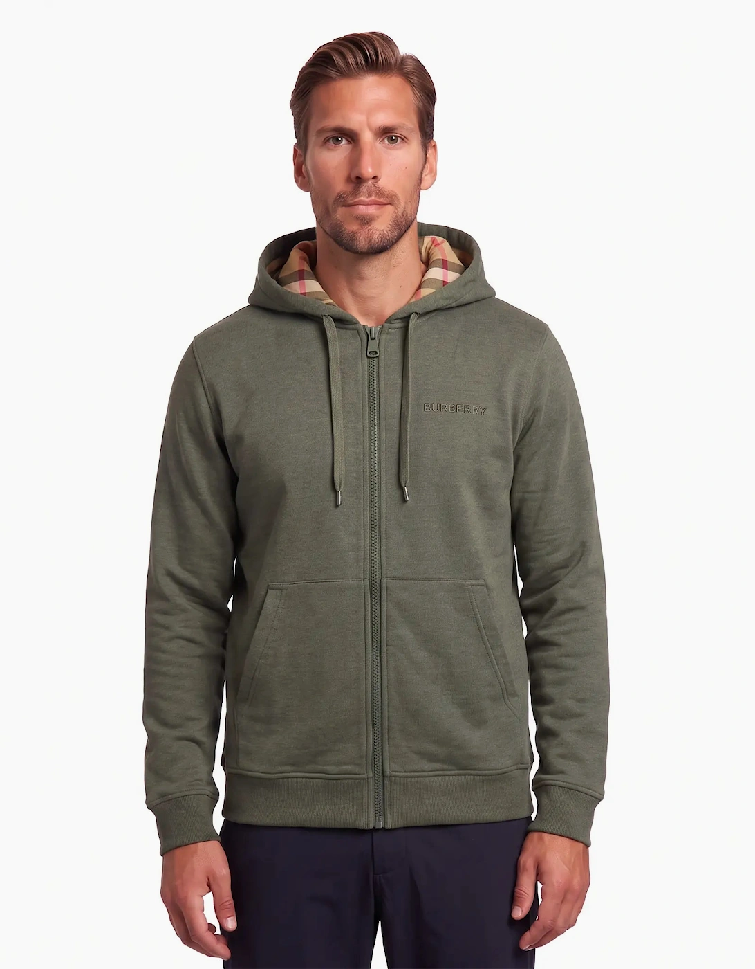 Burberry 'Hove' Check Hoodie Khaki