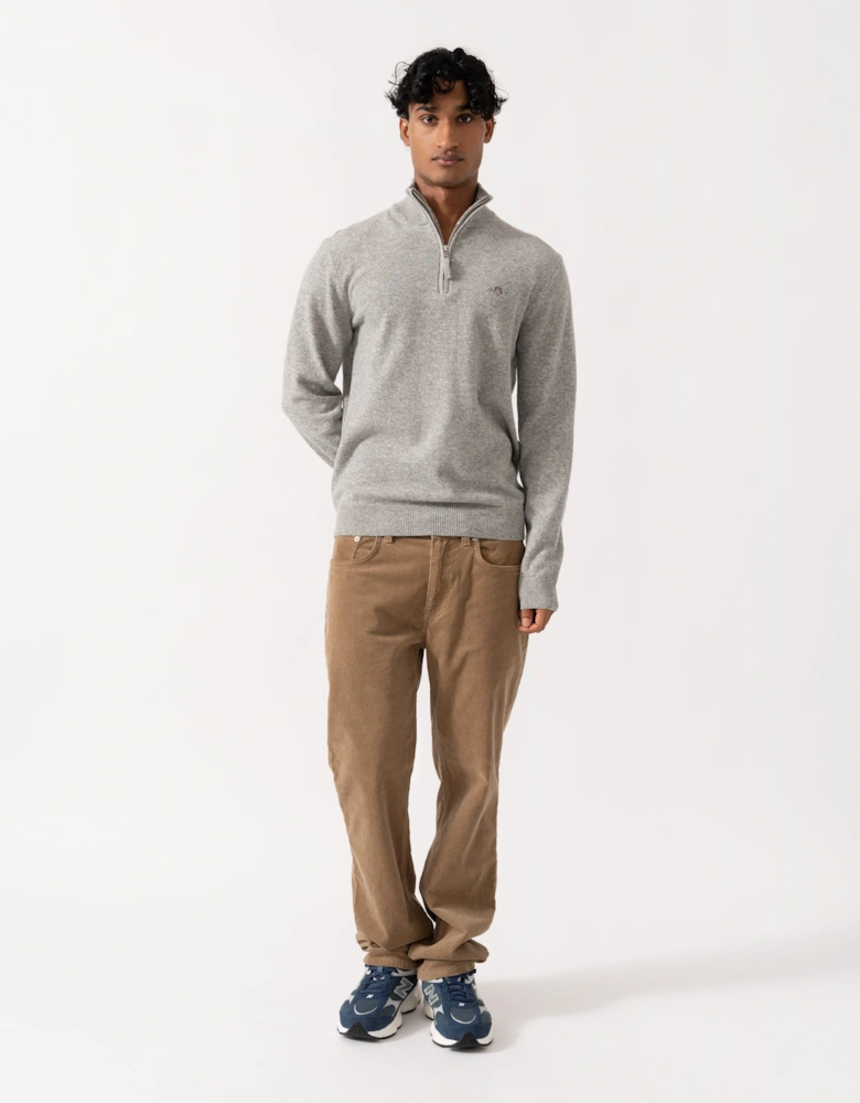GANT Mens Superfine Lambswool Half Zip Sweater - 93 Grey Melange