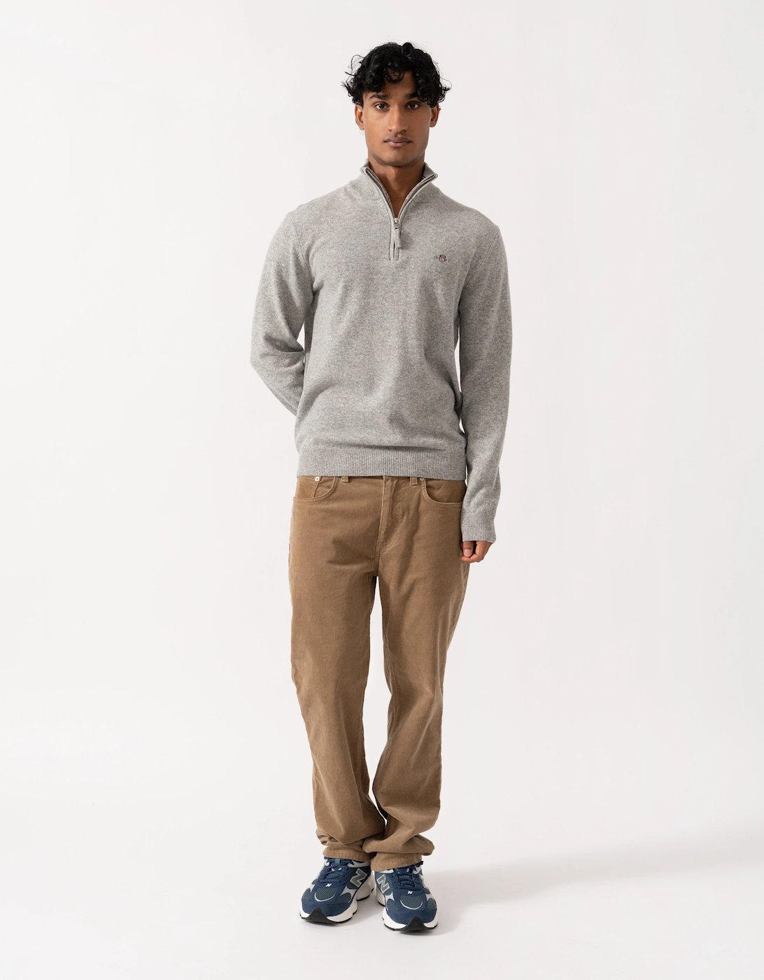 GANT Mens Superfine Lambswool Half Zip Sweater - 93 Grey Melange