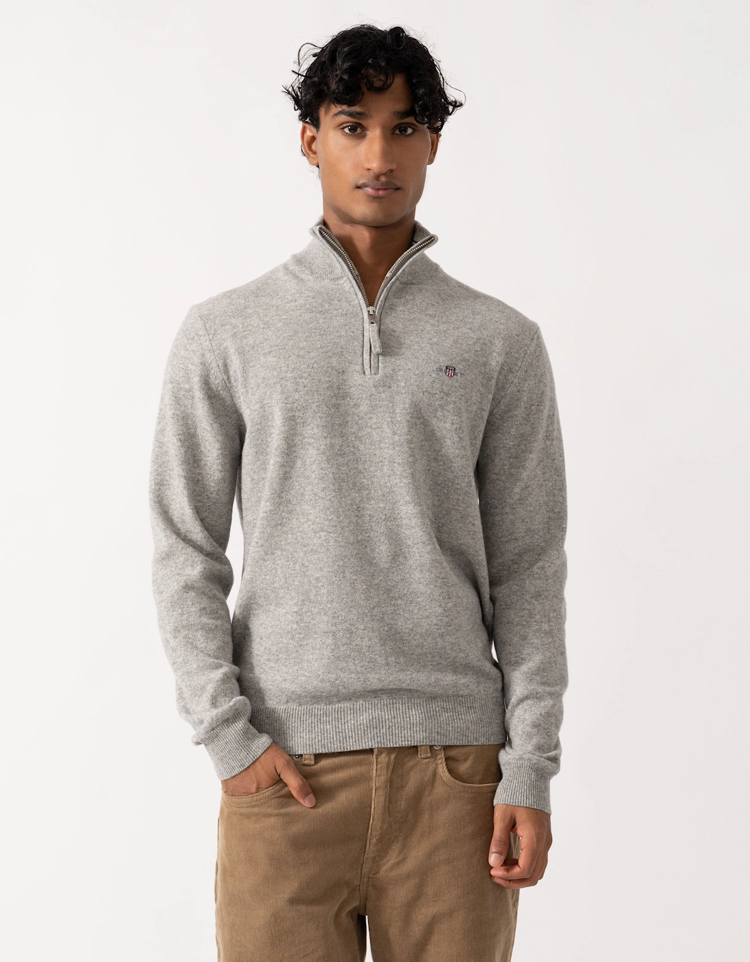 GANT Mens Superfine Lambswool Half Zip Sweater - 93 Grey Melange