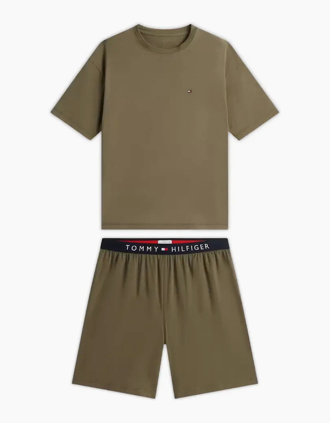 Tommy Hilfiger Men's TH Original Jersey T-Shirt & Shorts Pyjama Set, Utility Olive - Tan - Size: 39/38/32/44