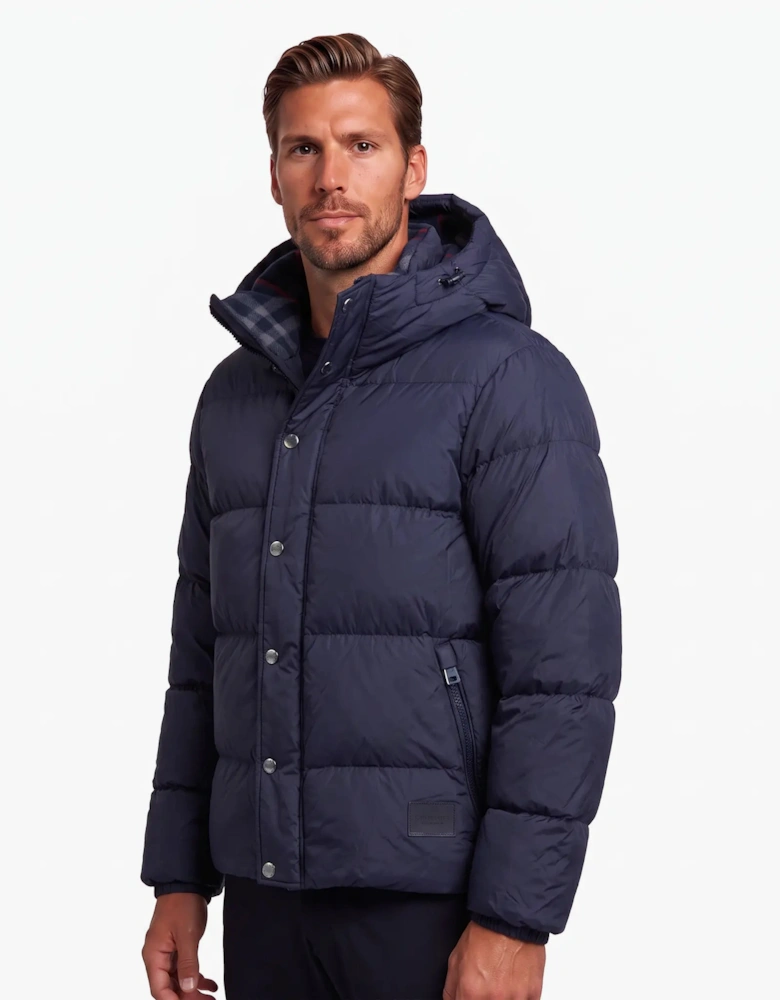 Burberry 'Halsby' Hooded Check Down Jacket Navy