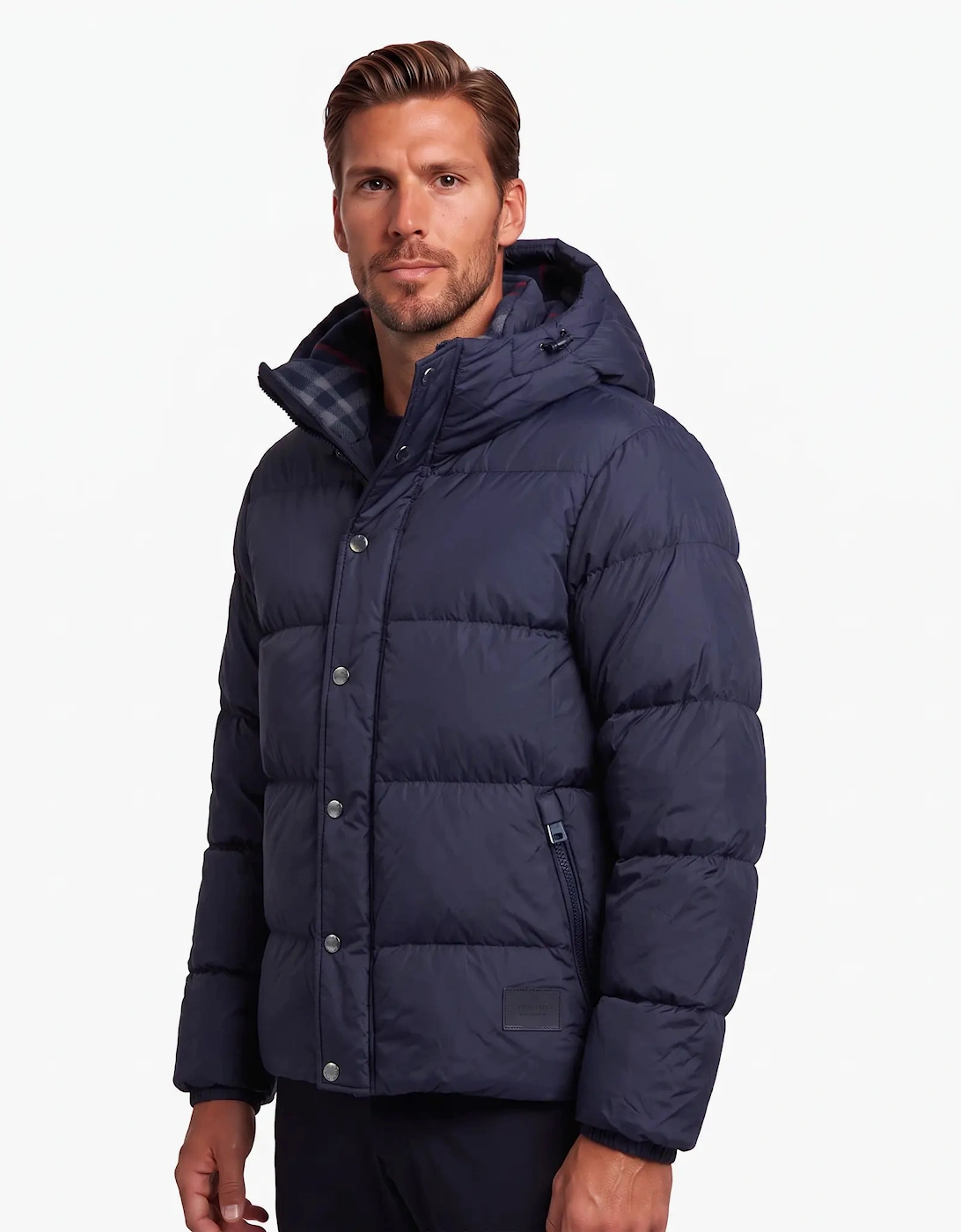 Burberry 'Halsby' Hooded Check Down Jacket Navy