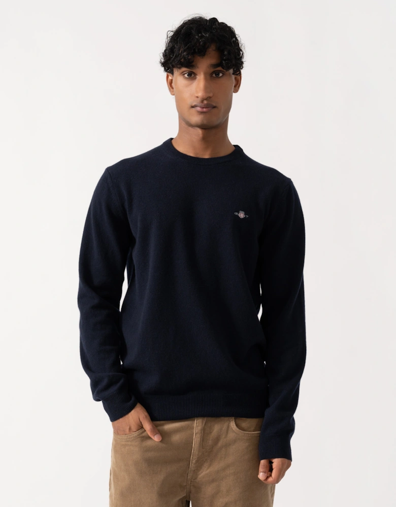 GANT Mens Superfine Lambswool Crew Neck Sweater - 410 Marine