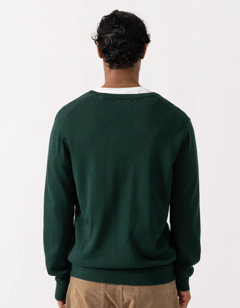 GANT Mens Classic Cotton Shield Logo V-Neck Jumper - 374 Tartan Green