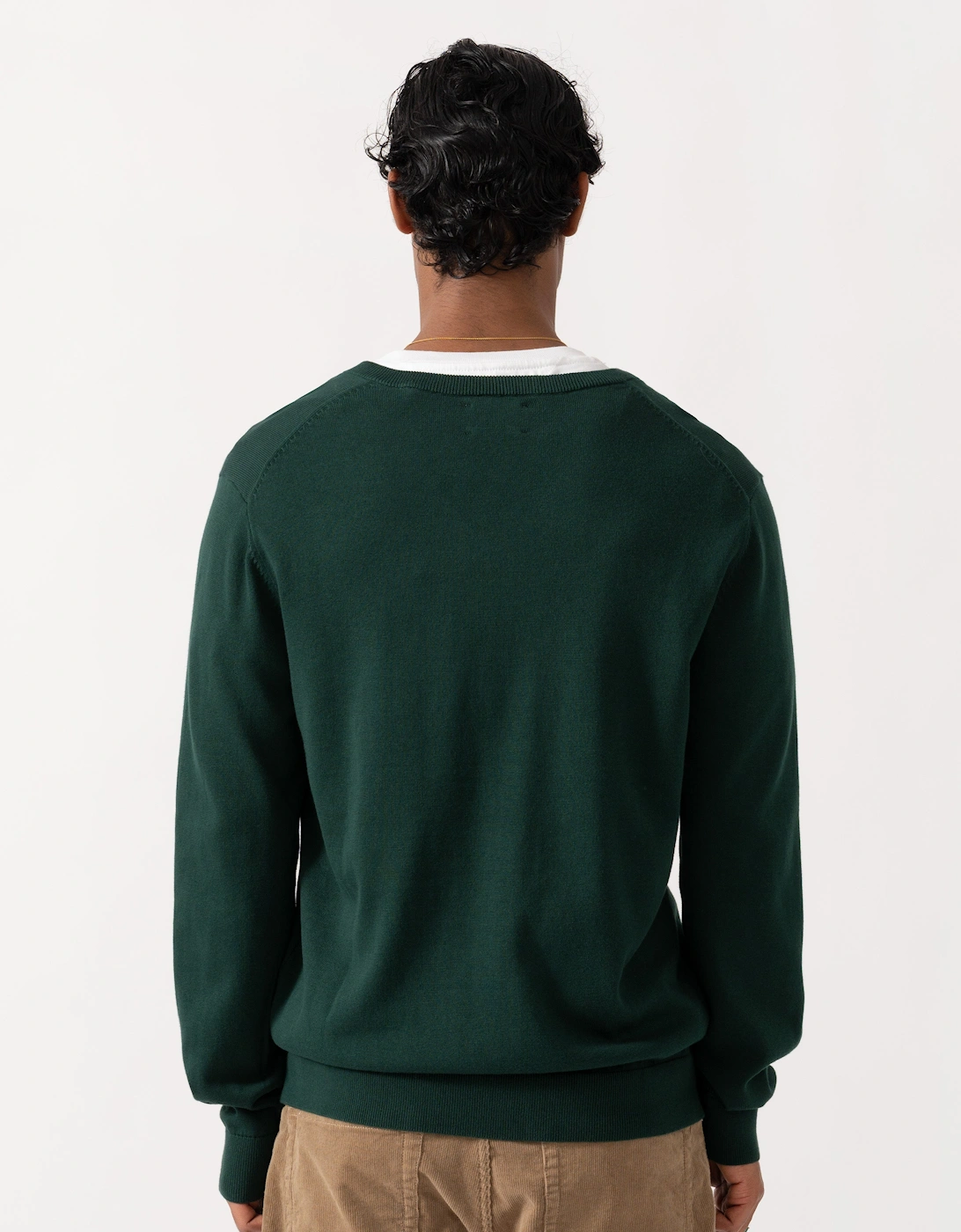 GANT Mens Classic Cotton Shield Logo V-Neck Jumper - 374 Tartan Green