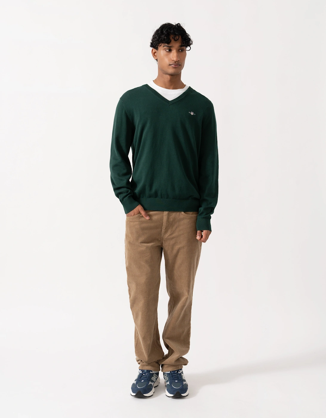 GANT Mens Classic Cotton Shield Logo V-Neck Jumper - 374 Tartan Green
