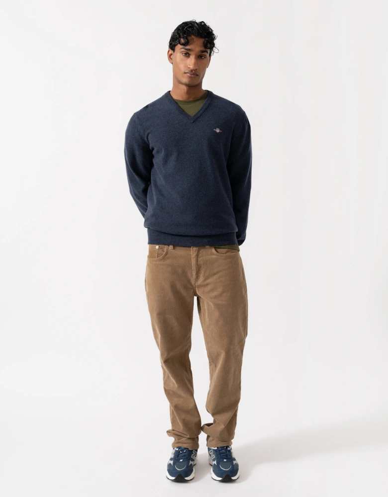 GANT Mens Superfine Lambswool V-Neck Sweater - 480 Dark Navy Melange