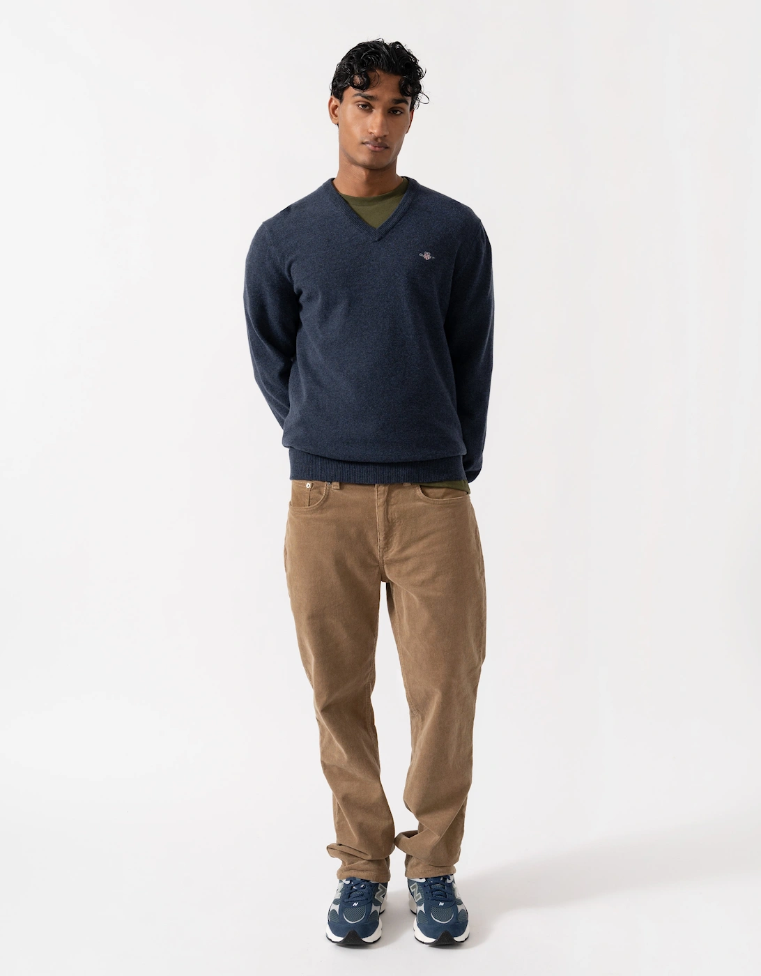 GANT Mens Superfine Lambswool V-Neck Sweater - 480 Dark Navy Melange