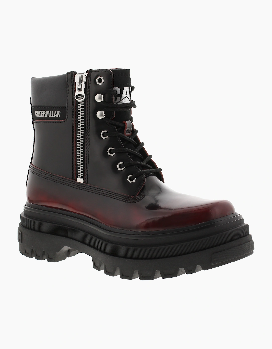 Caterpillar Womens Ankle Boots Platform Bolder Zip Lace Leather bordeaux UK Size