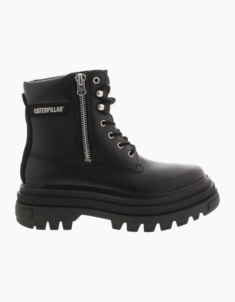 Caterpillar Womens Ankle Boots Platform Bolder Zip Lace Fastenings Leather black