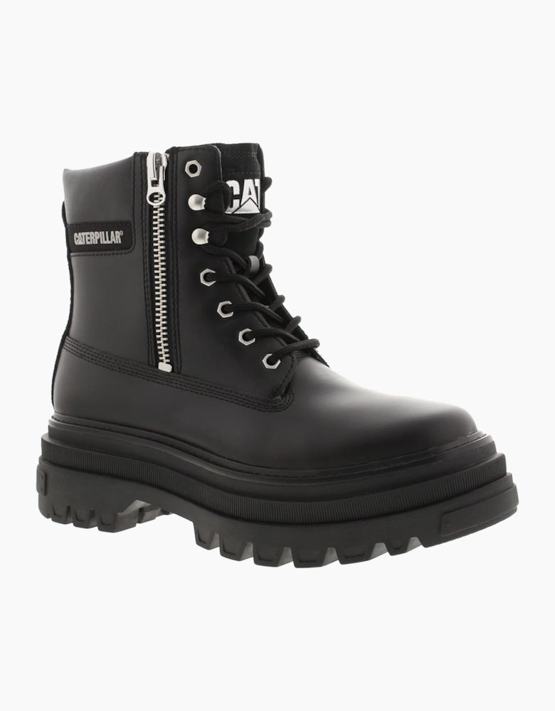 Caterpillar Womens Ankle Boots Platform Bolder Zip Lace Fastenings Leather black