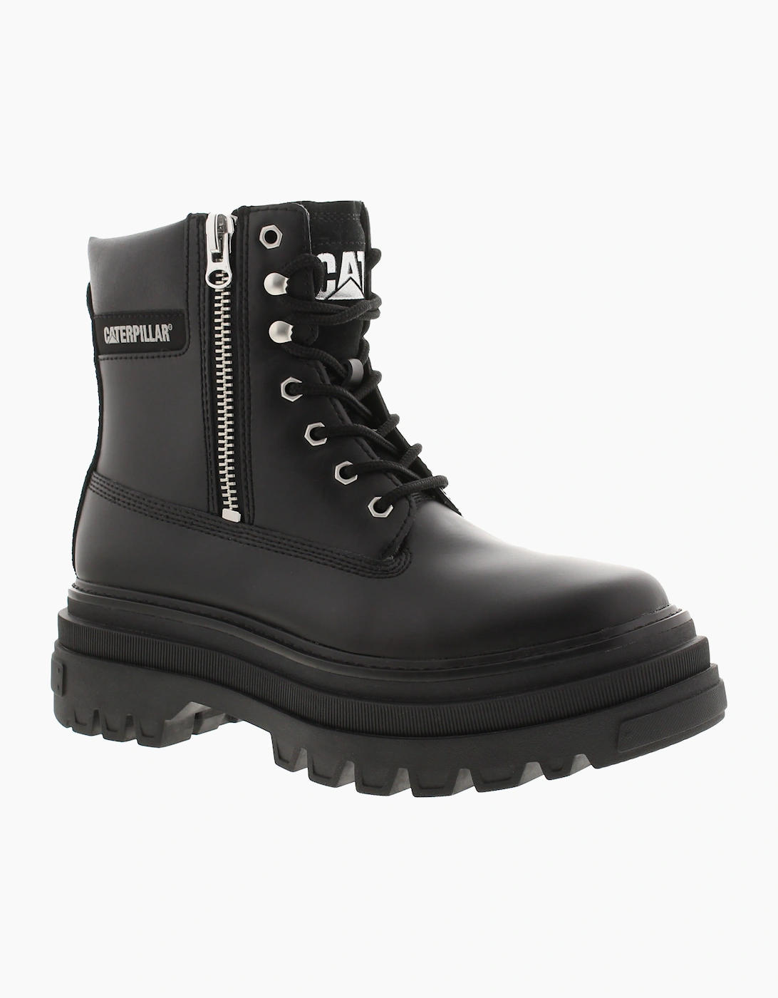 Caterpillar Womens Ankle Boots Platform Bolder Zip Lace Fastenings Leather black