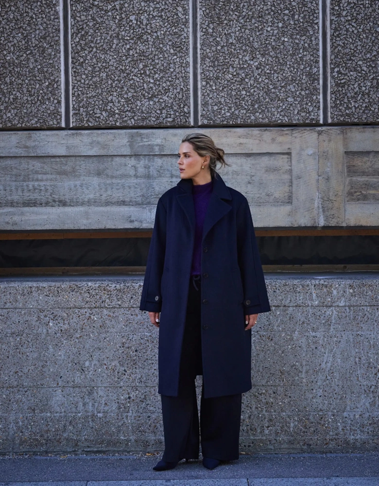 Navy Wool Blend Tailored Coat