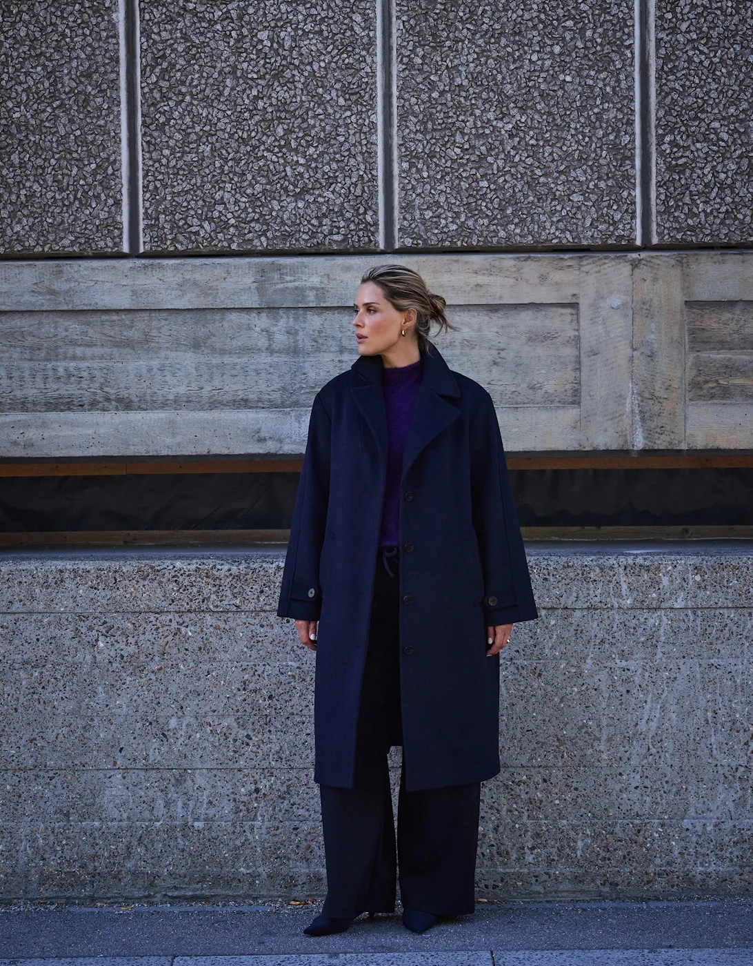 Navy Wool Blend Tailored Coat