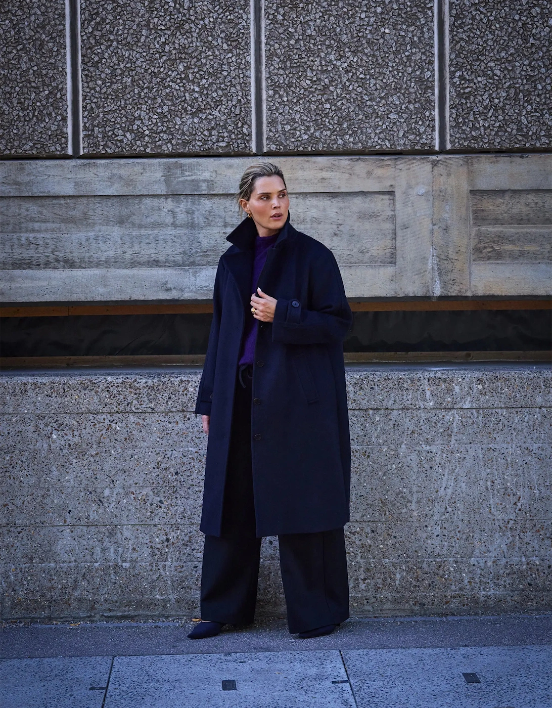 Navy Wool Blend Tailored Coat