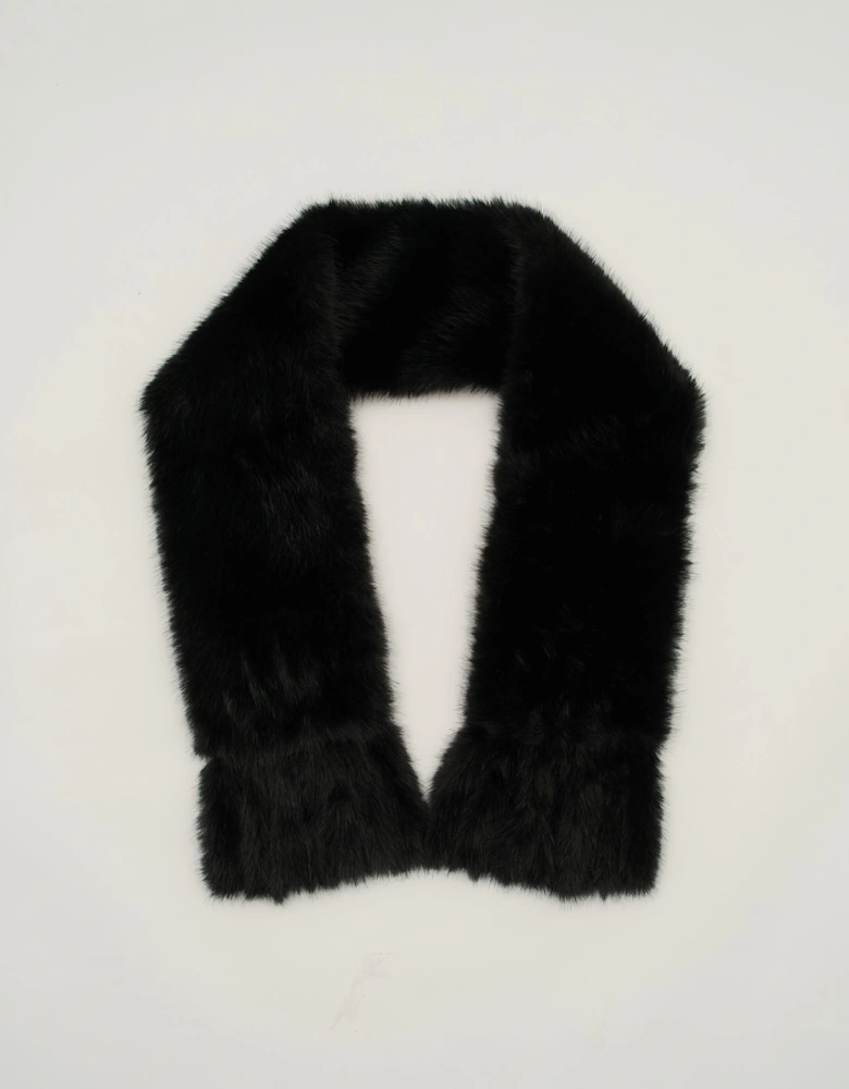 Black Faux Fur Tassel Scarf