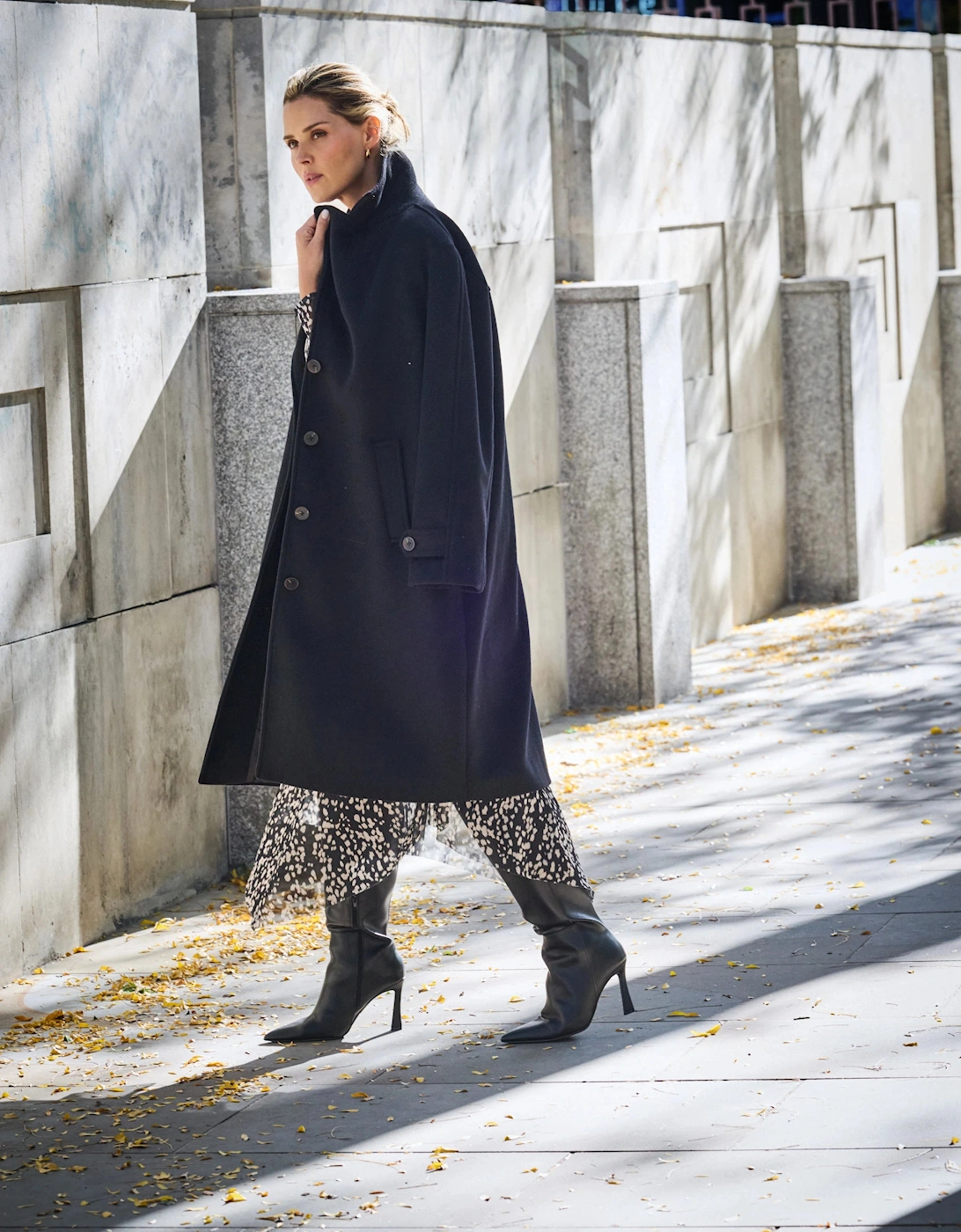 Black Wool Blend Tailored Coat