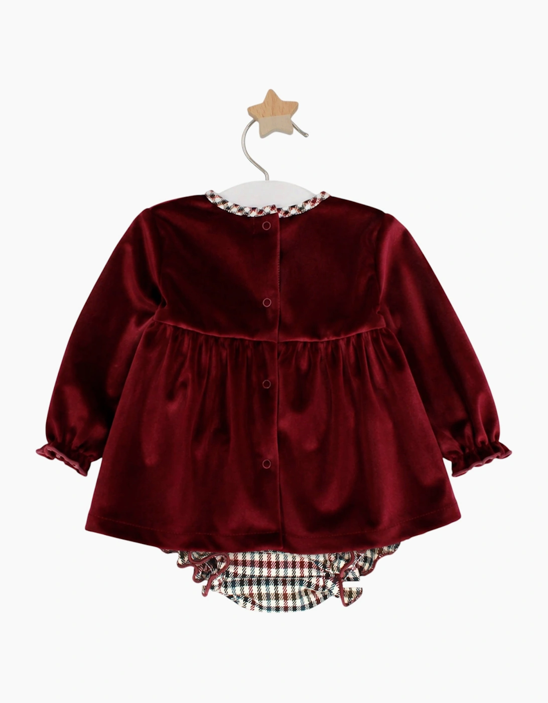 Girls Burgundy Velour Check Dress Set