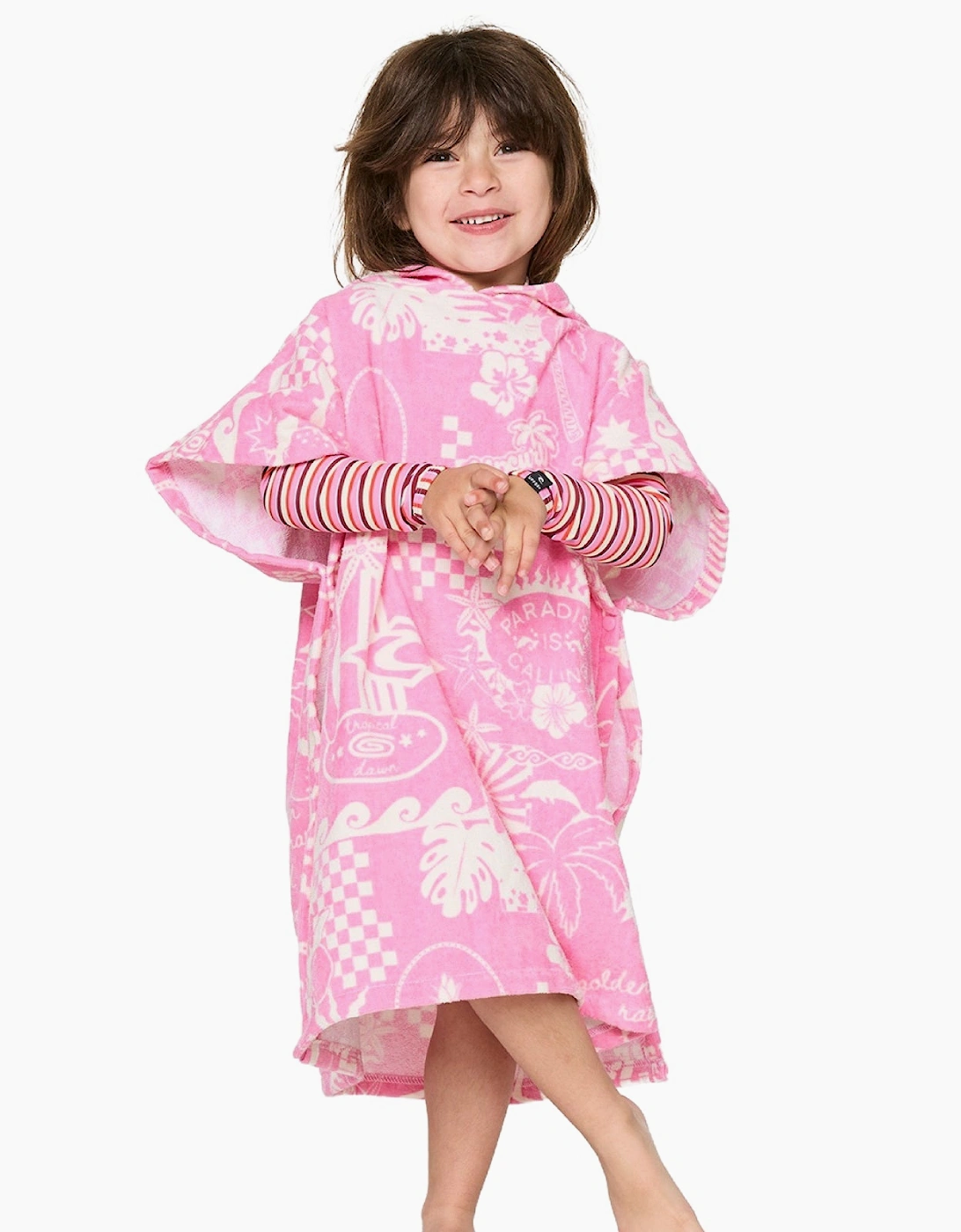 Rip Curl Kids Mixed Snap Hooded Towel Poncho - Natural/Pink