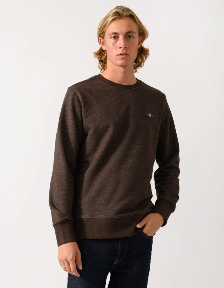 GANT Mens Regular Fit Shield Logo Crew Neck Sweatshirt - 284 Black Brown Melange