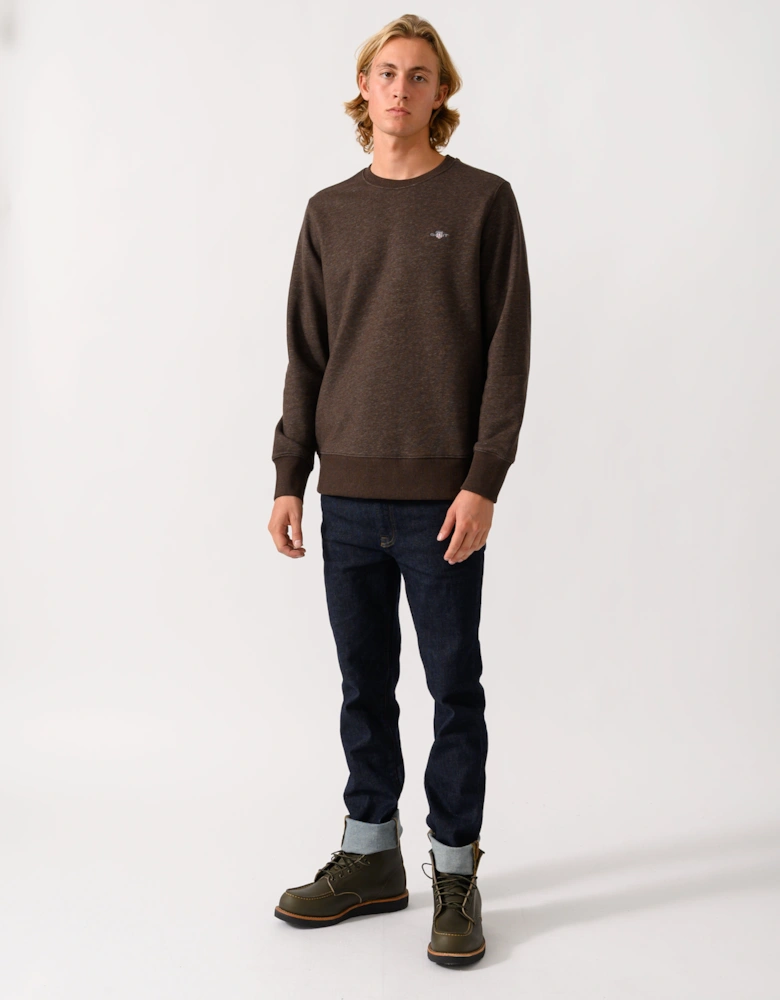GANT Mens Regular Fit Shield Logo Crew Neck Sweatshirt - 284 Black Brown Melange