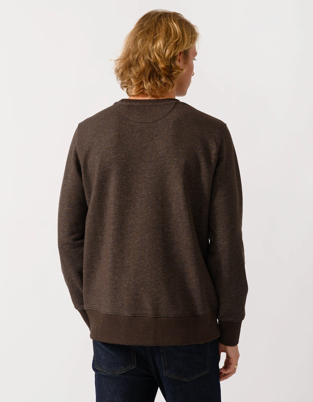 GANT Mens Regular Fit Shield Logo Crew Neck Sweatshirt - 284 Black Brown Melange