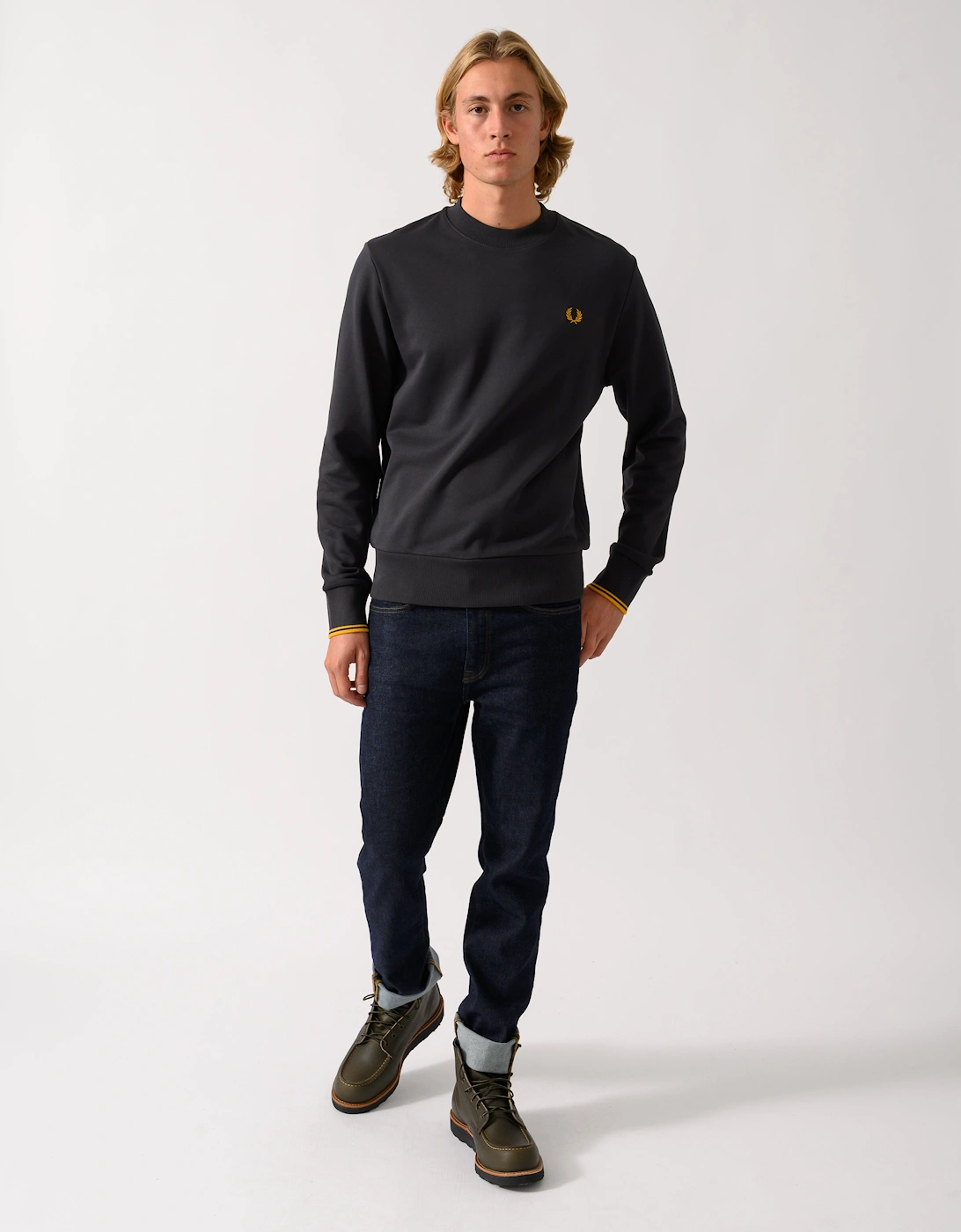 Fred Perry Mens Crew Neck Sweatshirt - Anchor Grey/Golden 85C