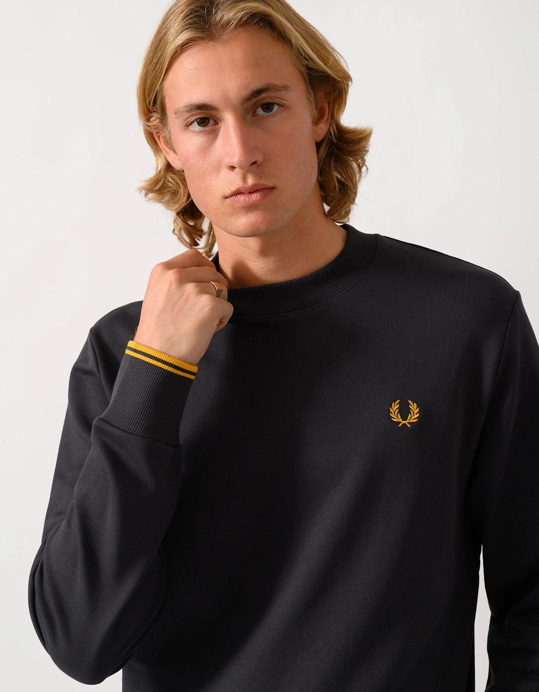 Fred Perry Mens Crew Neck Sweatshirt - Anchor Grey/Golden 85C