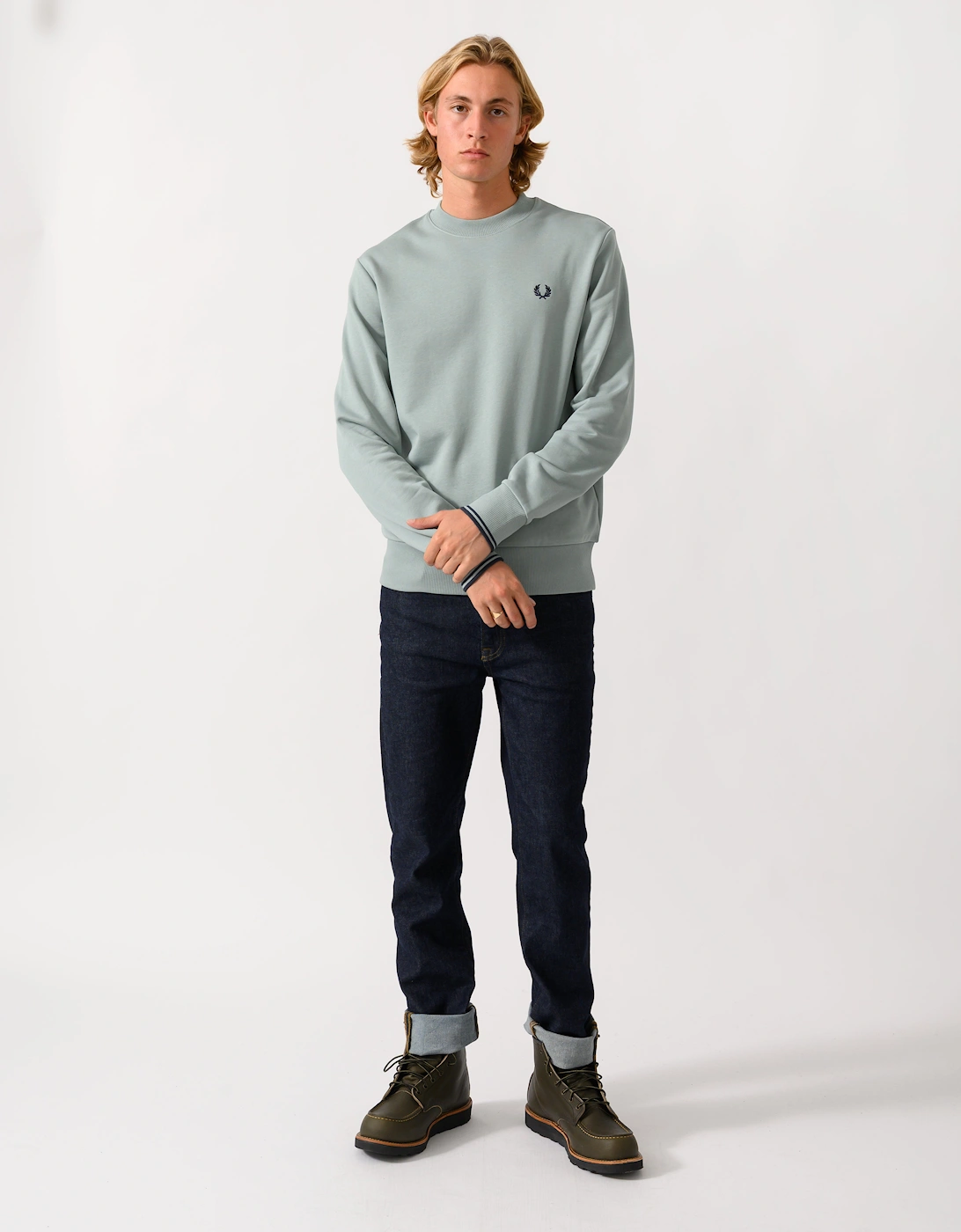 Fred Perry Mens Crew Neck Sweatshirt - Silver Blue/Dark Airforce 71C