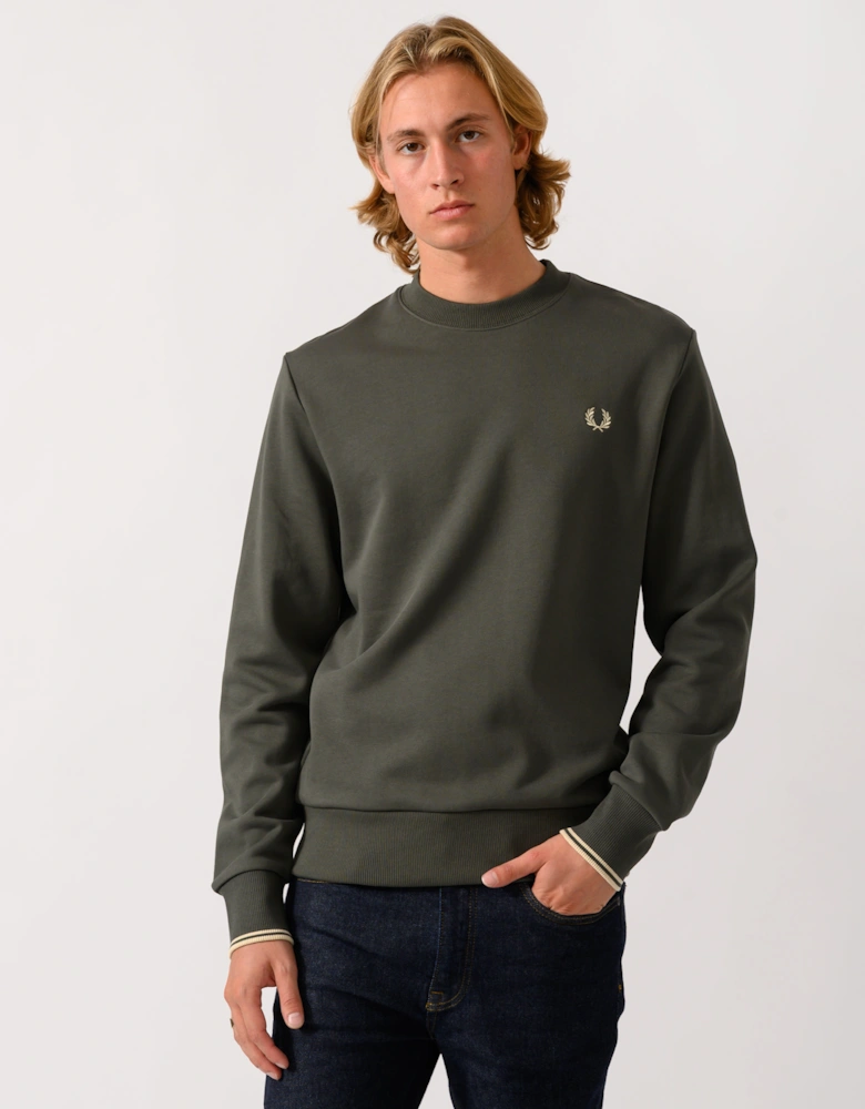 Fred Perry Mens Crew Neck Sweatshirt - Field Green/Oatmeal U98