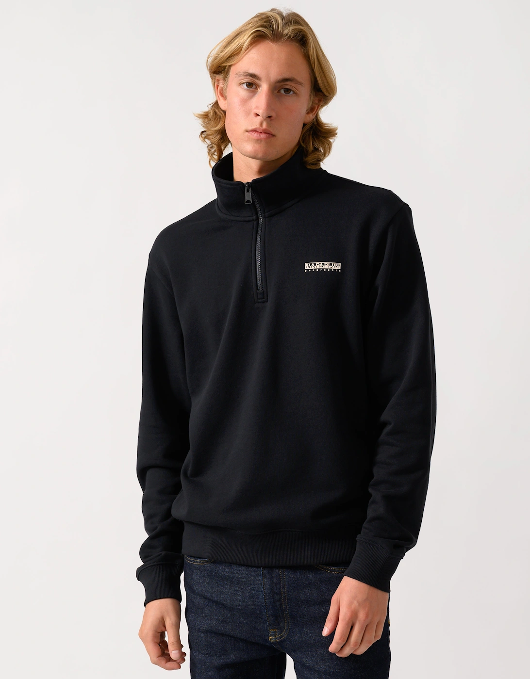 Men's Napapijri Small Box Mens Half Zip Sweatshirt - Black Beauty 941 - Size: L