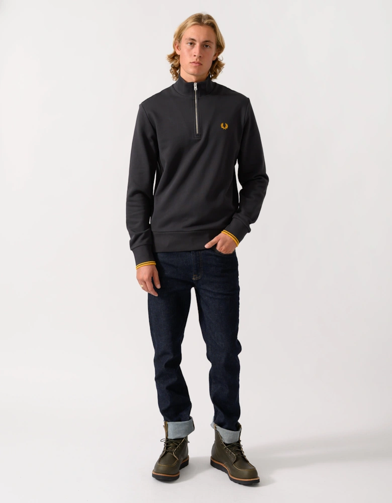 Fred Perry Mens Half Zip Sweatshirt - Anchor Grey/Golden 85C