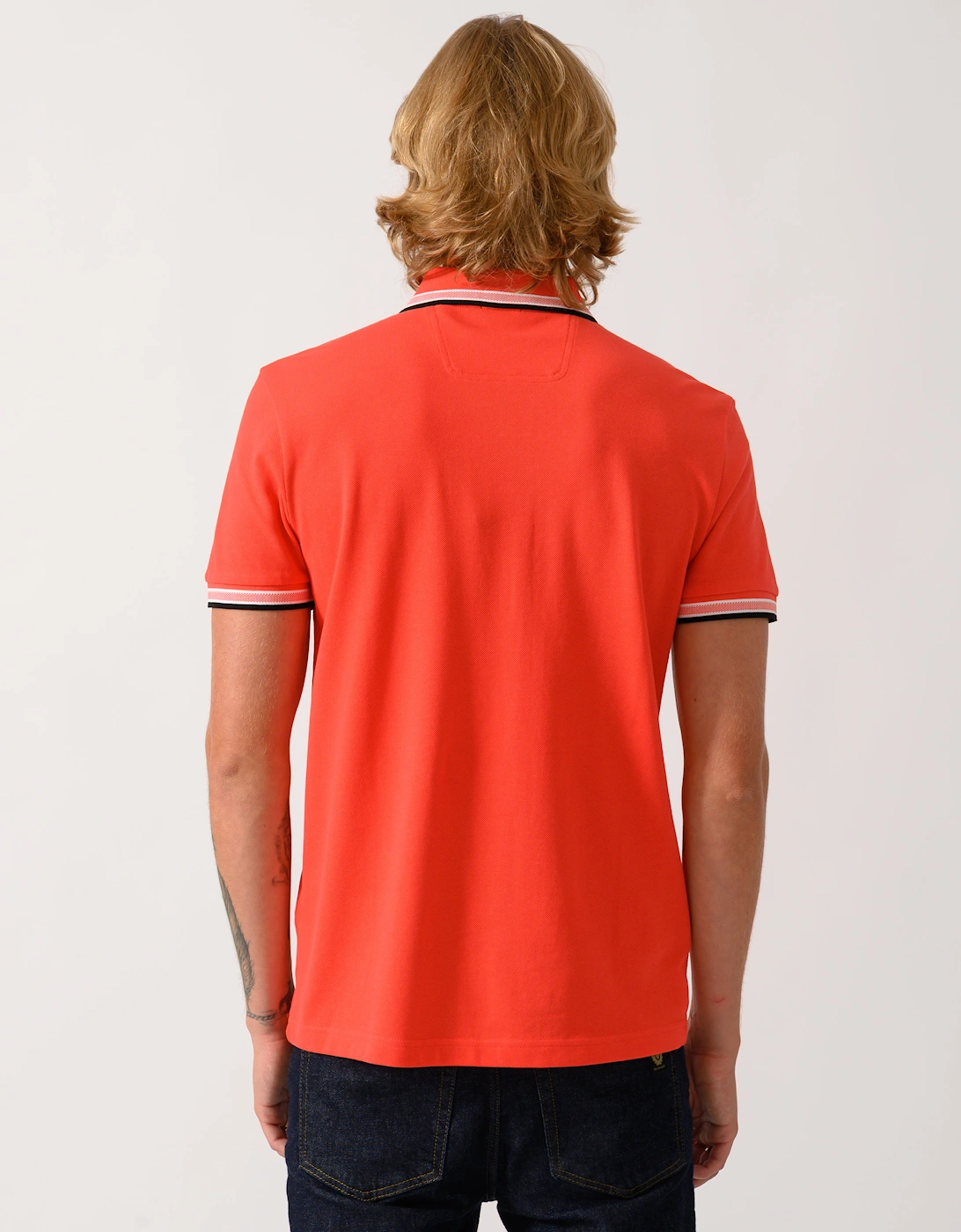 BOSS Green Paddy Mens Cotton-Piqué Polo Shirt with Contrast Logo - Bright Red 620