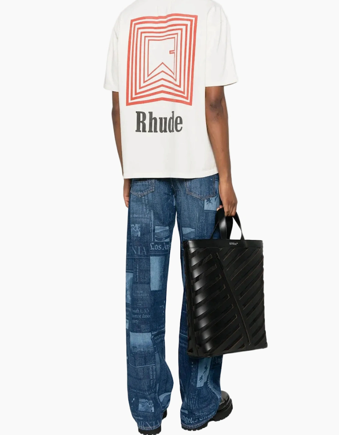 Men's Cream Rhude Chevron Logo Repeat T-Shirt