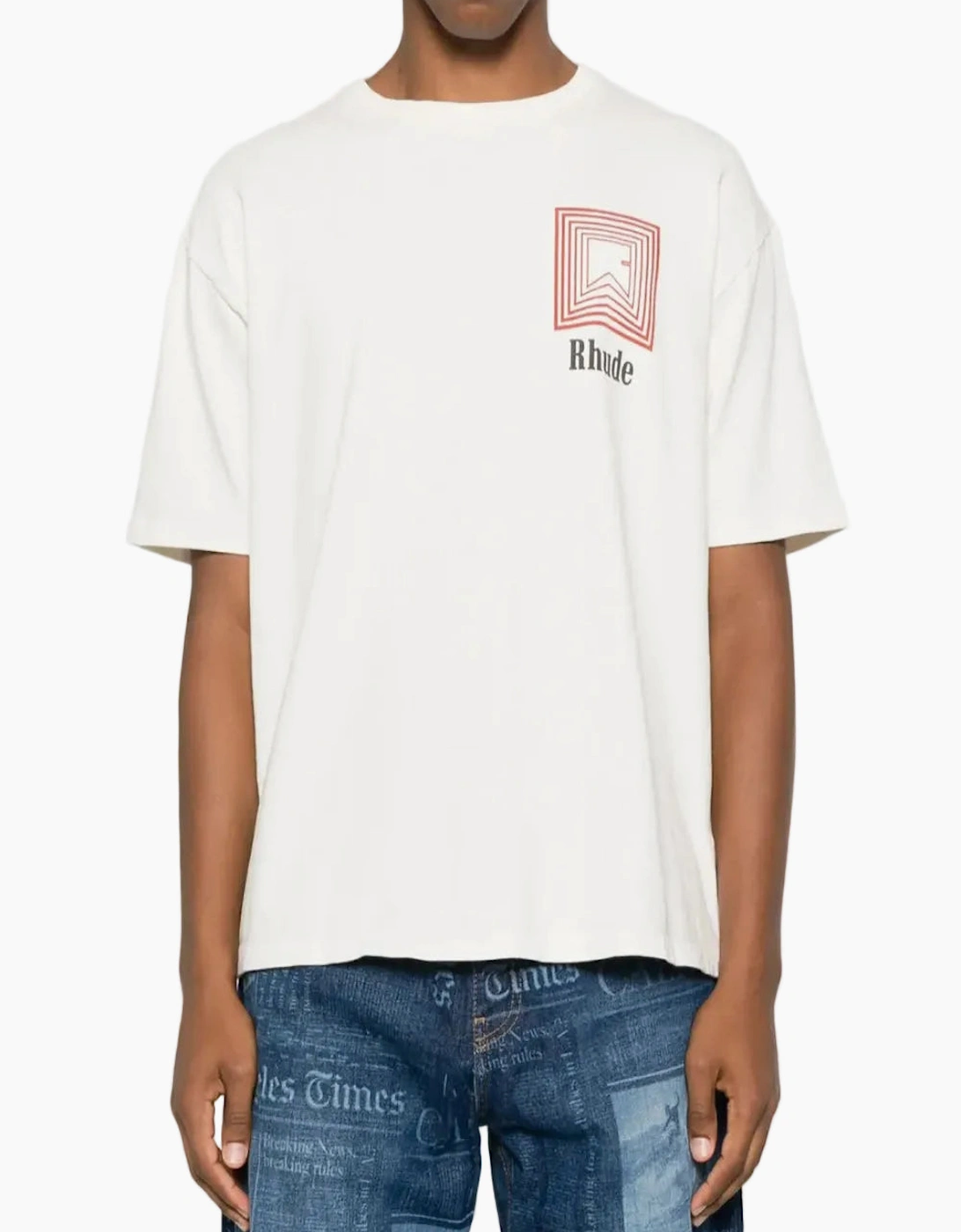 Men's Cream Rhude Chevron Logo Repeat T-Shirt