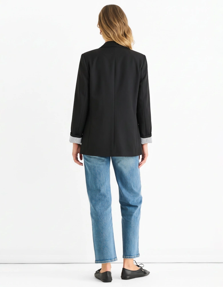 Black Contrast Sleeve Edge To Edge Blazer