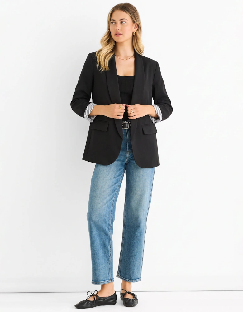 Black Contrast Sleeve Edge To Edge Blazer