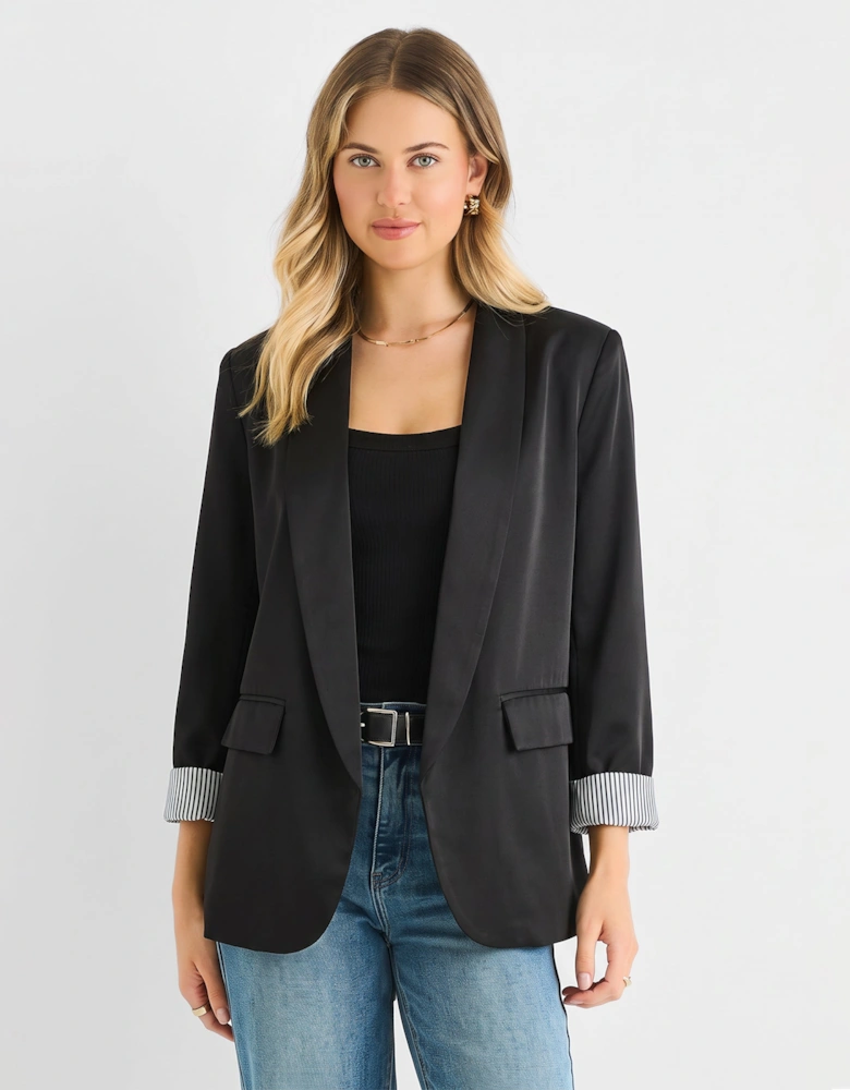Black Contrast Sleeve Edge To Edge Blazer