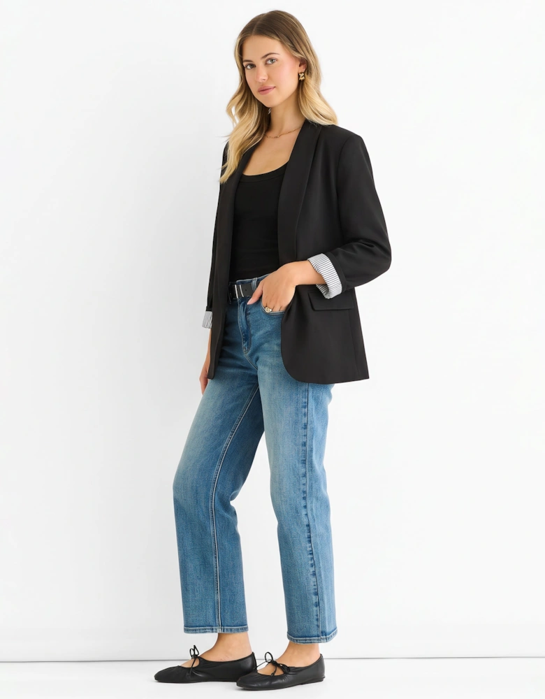 Black Contrast Sleeve Edge To Edge Blazer