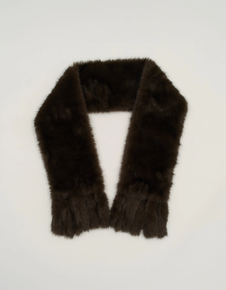 Brown Faux Fur Tassel Scarf