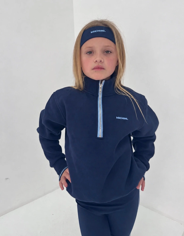 Girls Frosted Navy Zip Up Logo Sweatshirt