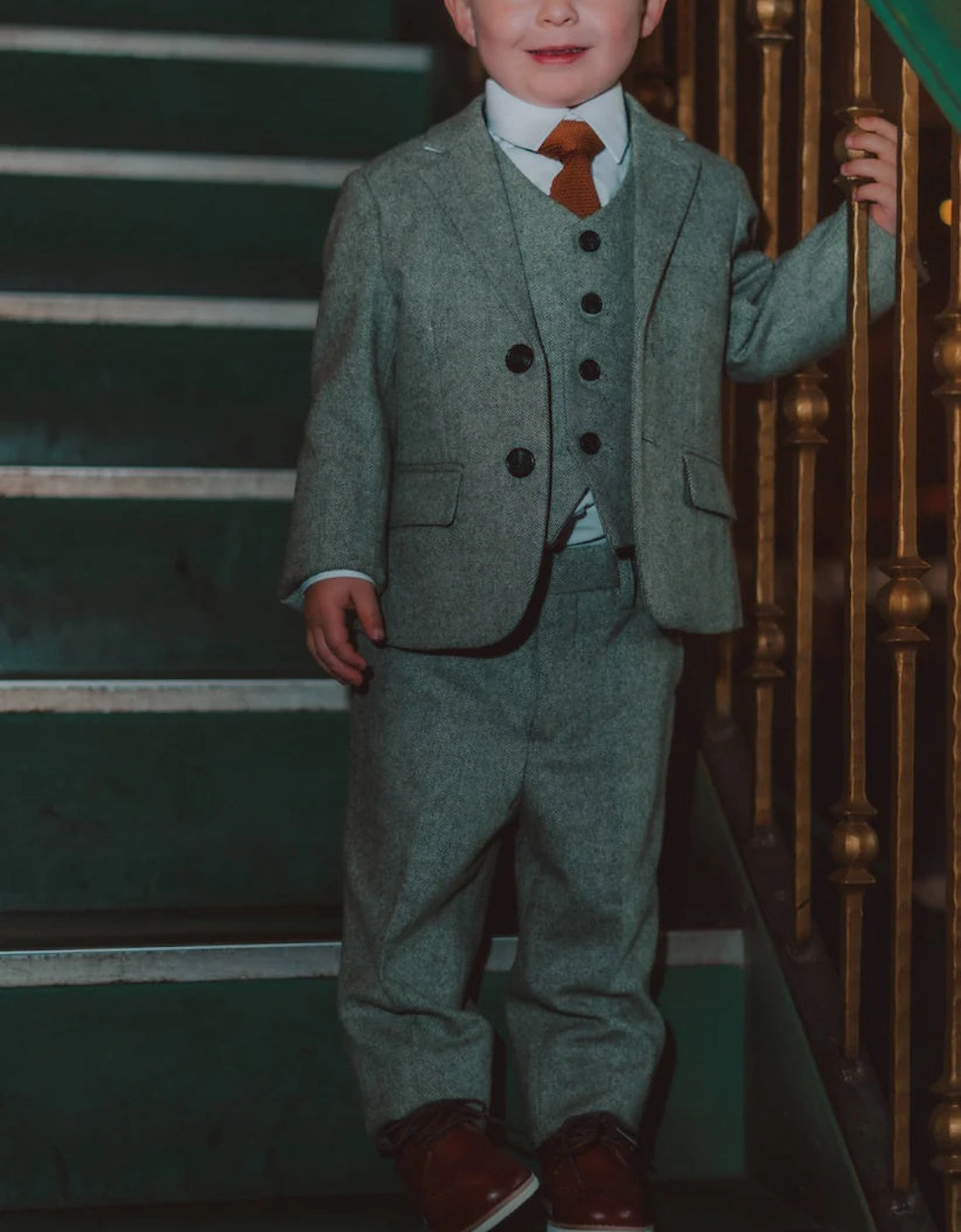 Charles Grey Fenwick Kids 3 Piece Tweed Suit - Sage Green