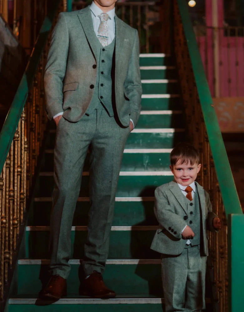 Charles Grey Fenwick Kids 3 Piece Tweed Suit - Sage Green