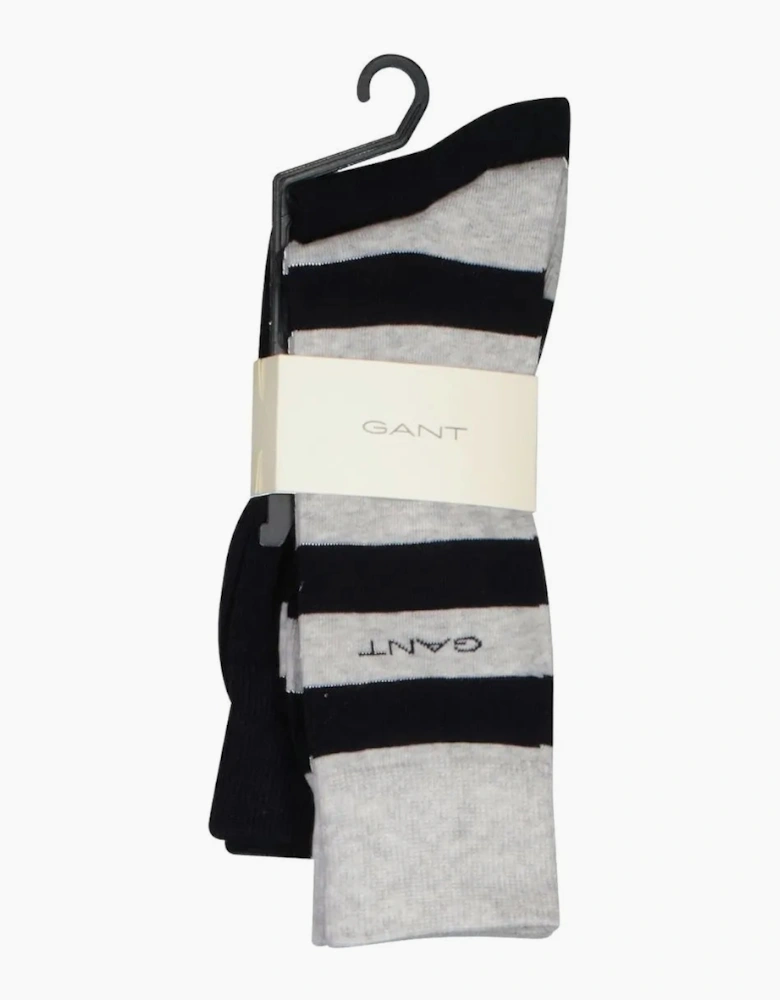 2-Pack Barstripe & Solid Socks, Grey/Navy