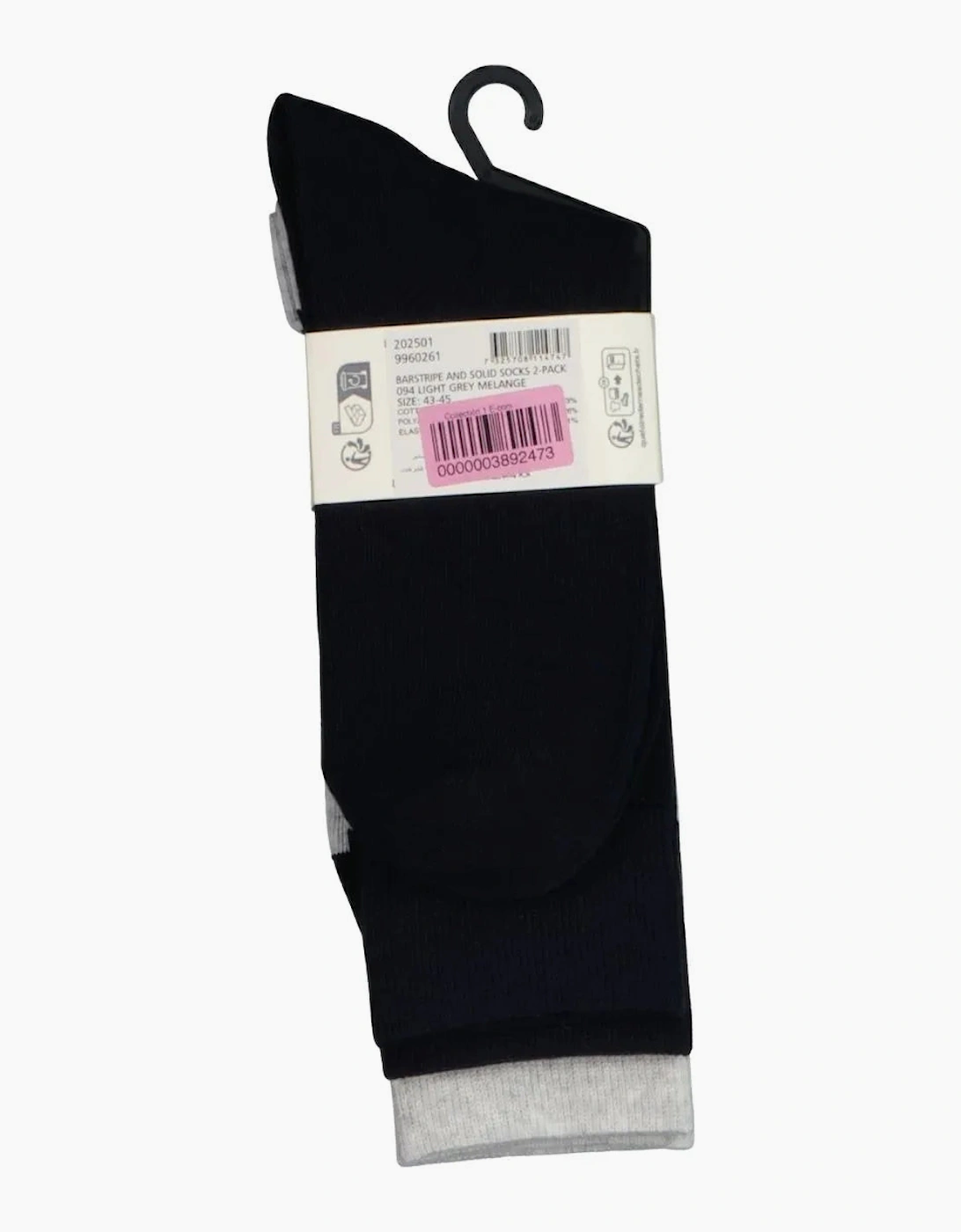 2-Pack Barstripe & Solid Socks, Grey/Navy