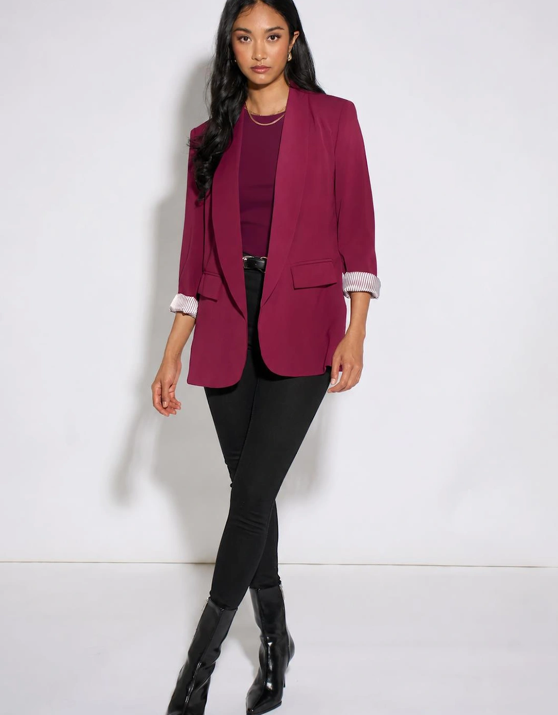 Mulberry Contrast Sleeve Edge To Edge Blazer