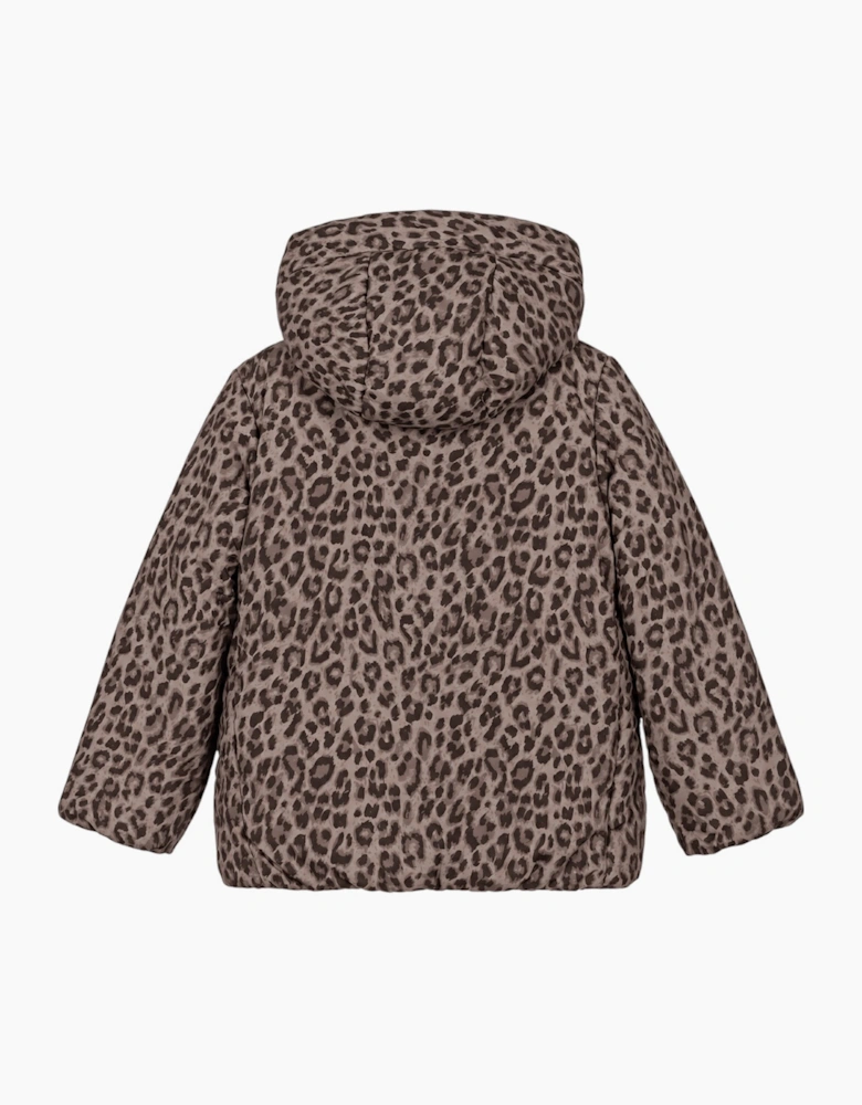 Girls Black Leopard Reversible Down Coat
