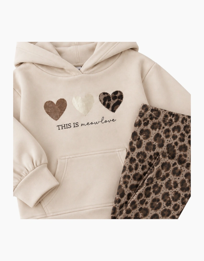Girls Beige Leopard Hooded Legging Set